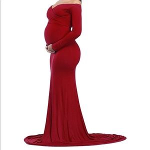 Burgundy long maternity dress